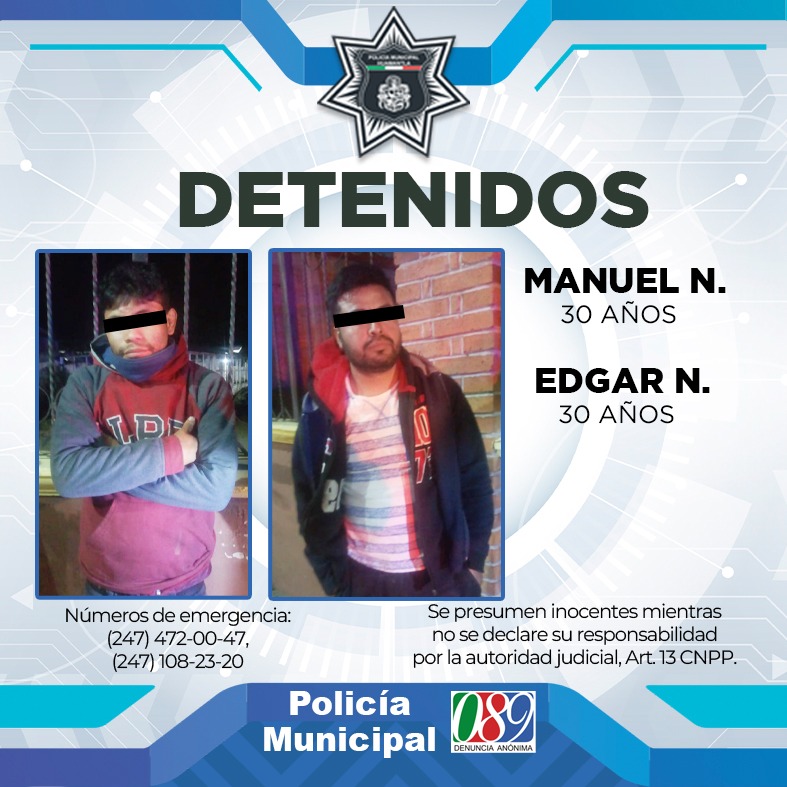 Aseguran policías municipales de Huamantla a presuntos ladrones de autopartes